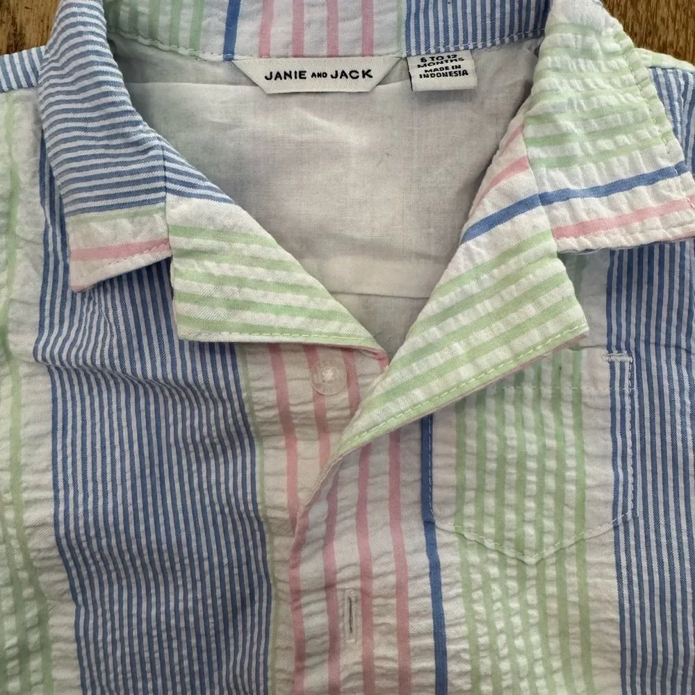 Janie and Jack BABY NWT seersucker Striped Shirt - Blue, Green, Pink
